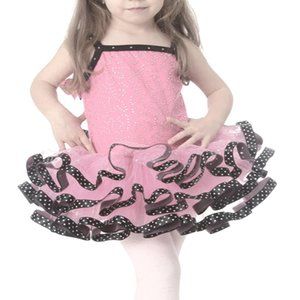 NEW Popatu Hot Pink Dance Dress w/Black Polka Dot Ribbon SIZE SMALL